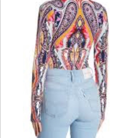 Free People Pick a Place Multicolored Bodysuit Faux Lace Up Front Snap Crotch M - Picture 3 of 14